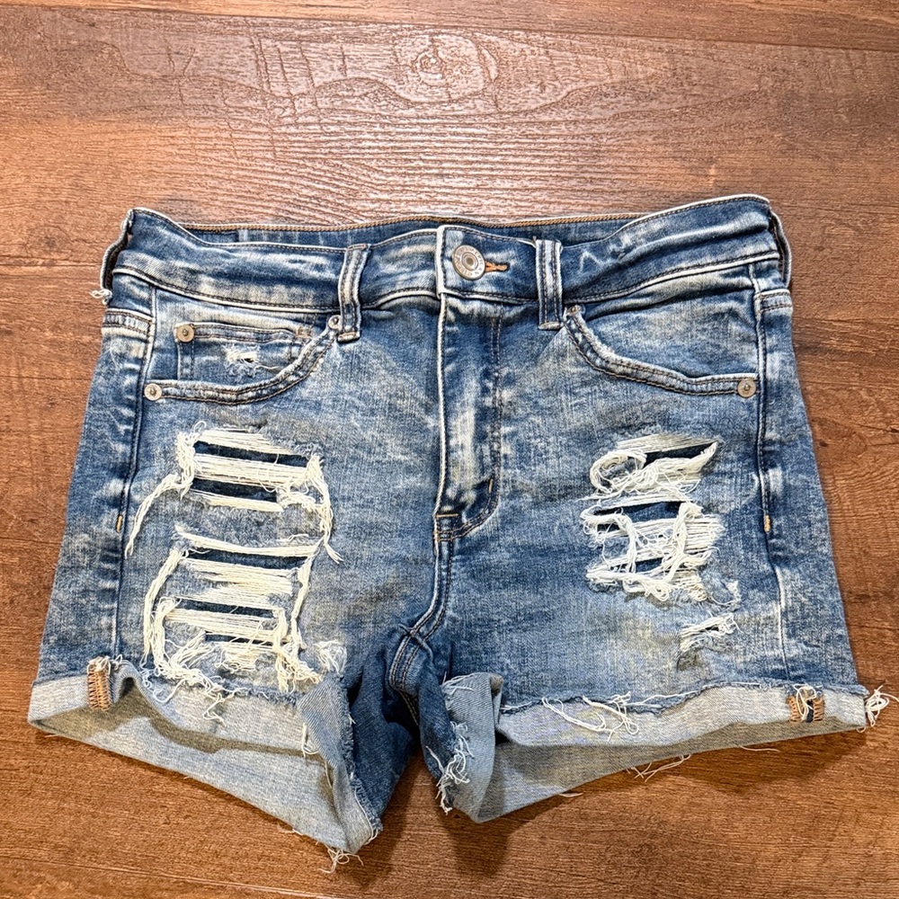 American Eagle Outfitters Blue Distressed Jean Shorts